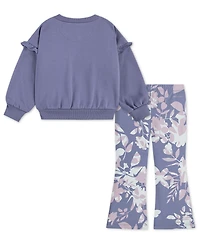 Nike Girl 2T-6X Flutter Sleeve Crewneck Top and All over Floral Print Pants, 2-Piece Set