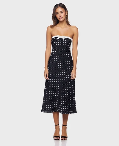 Alex & Sophia Juniors' Polka Dot with Bow Strapless Dress