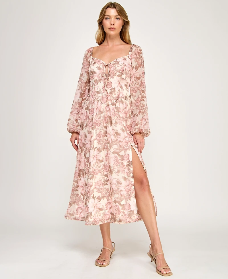 Trixxi Juniors' Long-Sleeve Tie Front Midi Dress