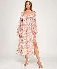 Trixxi Juniors' Long-Sleeve Tie Front Midi Dress