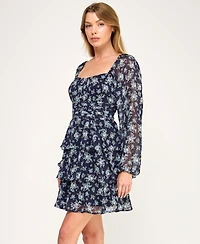 Trixxi Juniors' Long-Sleeve Pleated Waist Dress