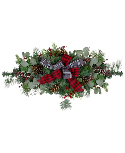 Northlight 36" Dual Plaid Bows and Red Berries Artificial Christmas Swag Unlit