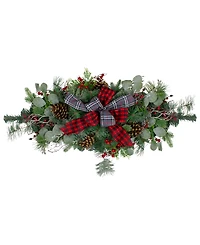 Northlight 36" Dual Plaid Bows and Red Berries Artificial Christmas Swag Unlit