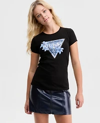 Guess Women's Passion Blue Triangle Graphic T-Shirt