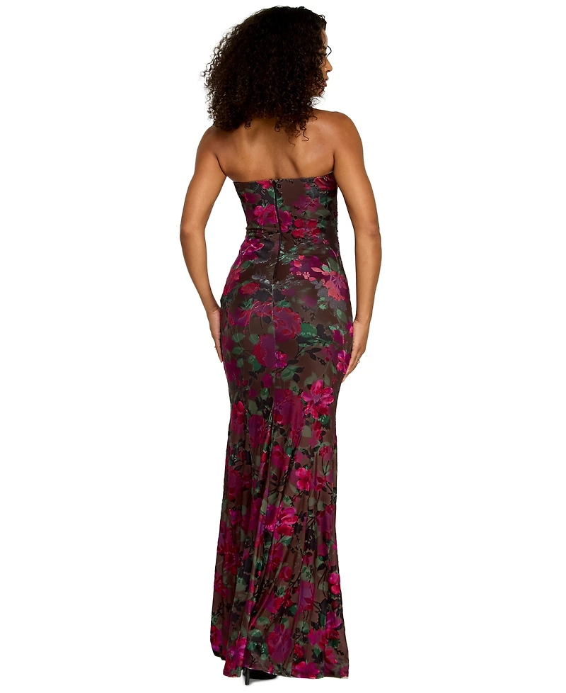 Katia Rae Juniors' Strapless Long Floral Gown