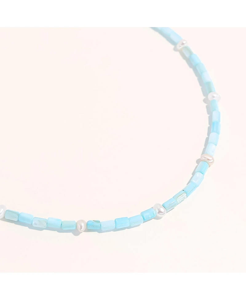 Joey Baby 16" Lusia Necklace with Baby Blue Dyed Shell Pearls and Freshwater Pearl Accents in 18 K Gold Plated Stainless Steel