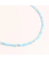 Joey Baby 16" Lusia Necklace with Baby Blue Dyed Shell Pearls and Freshwater Pearl Accents in 18 K Gold Plated Stainless Steel