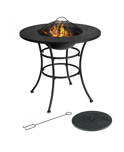 Mecale 31.5 Inch Patio Fire Pit Dining Table With Cooking Bbq Grate
