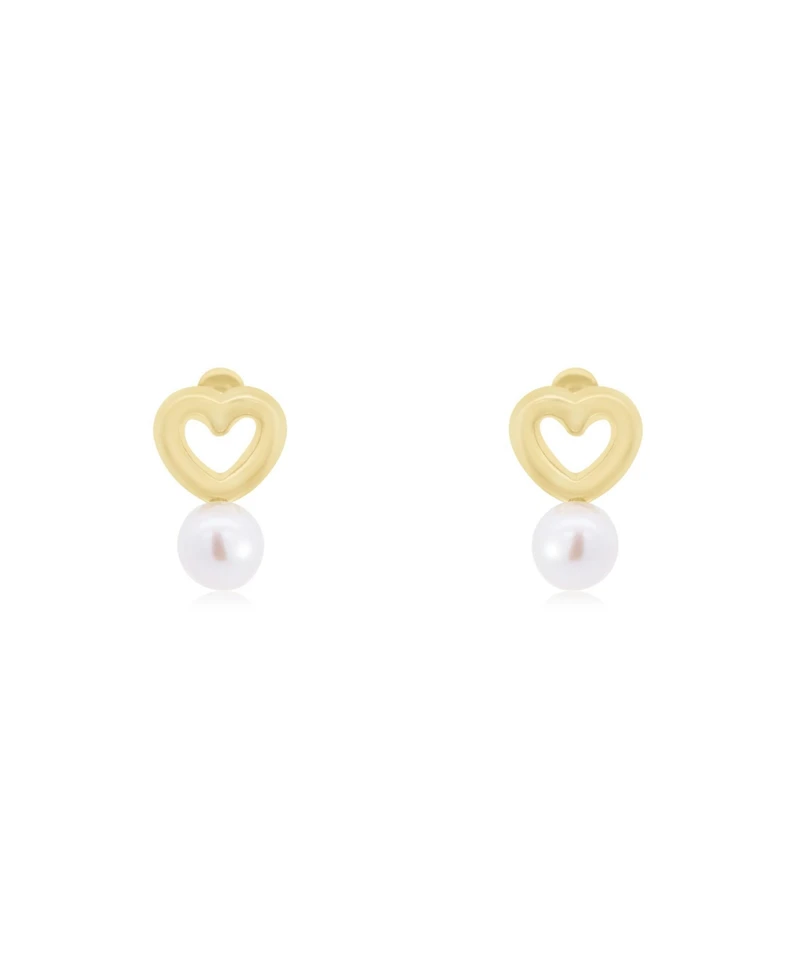 The Lovery Baby Pearl Heart Screw Back Stud Earrings 14K Gold