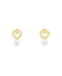 The Lovery Baby Pearl Heart Screw Back Stud Earrings 14K Gold