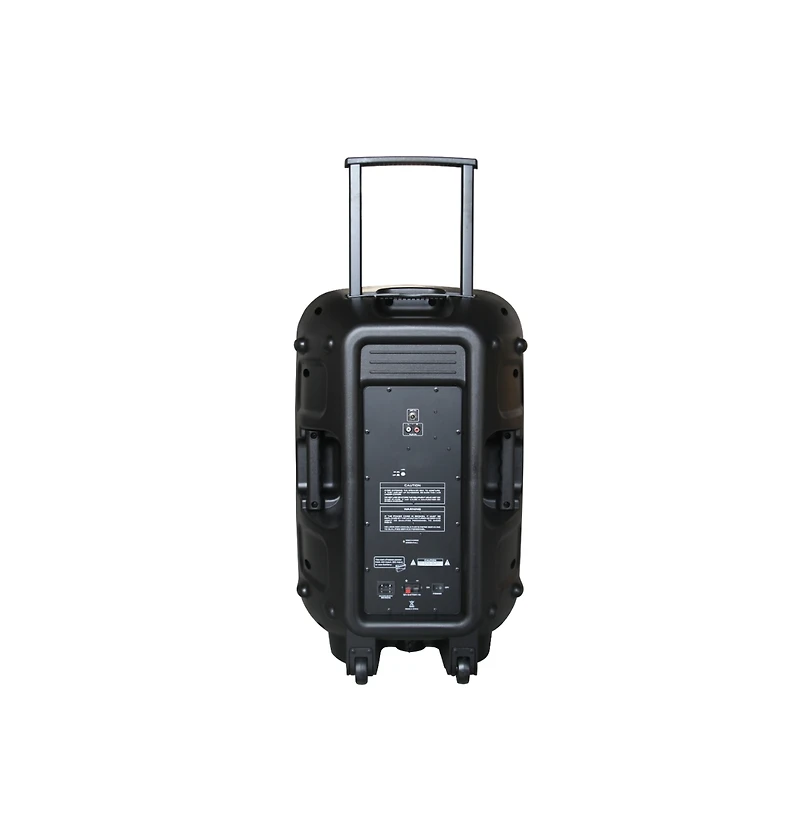 RadioShack 120W 15 inch Party Tower Pa Speaker with Lights, Fm Radio, and Rechargeable Battery and Wheels For Mobility 4001945