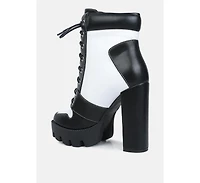 moos block heel lace up boots