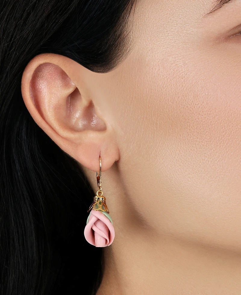 2028 Pink Porcelain Rose Bud Earrings