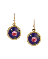 2028 Round Blue Pink Flower Enamel Earrings