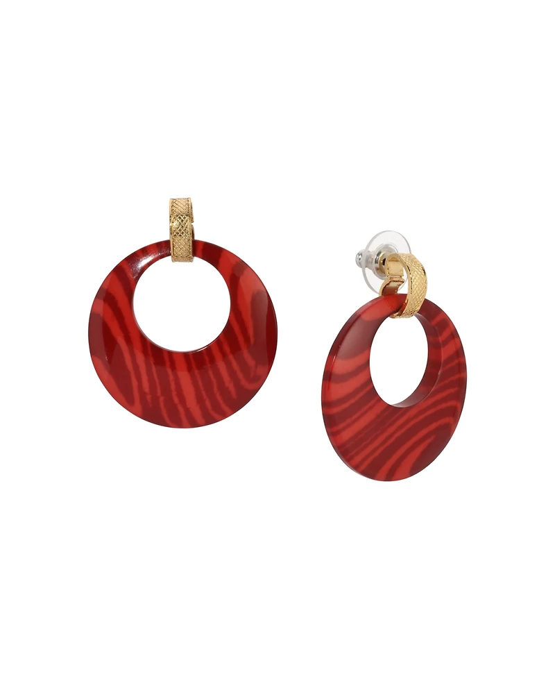 2028 Gold Tone Burgundy Hoop Earrings