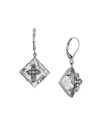 2028 Square Crystal Cross Lever Back Earrings
