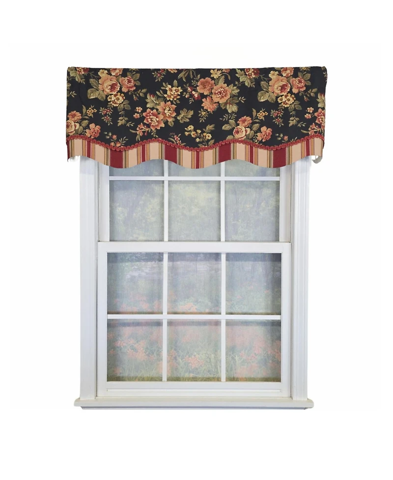Rlf Home 100% Cotton Lancaster Glory Fully lined Windows Rod Pocket Valance 50" x 16" Black