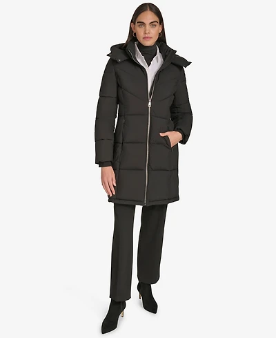 Calvin Klein Women's Hooded Stand Collar Puffer Coat