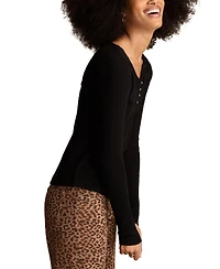 Lucky Brand Women's Lace-Yoke Long-Sleeve Henley Top