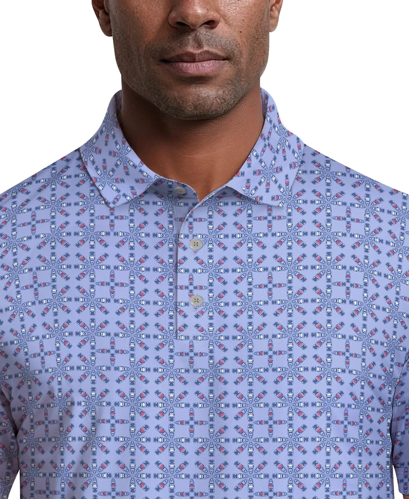 Pga Tour Men's Layered Boat Print Short-Sleeve Golf Polo Shirt