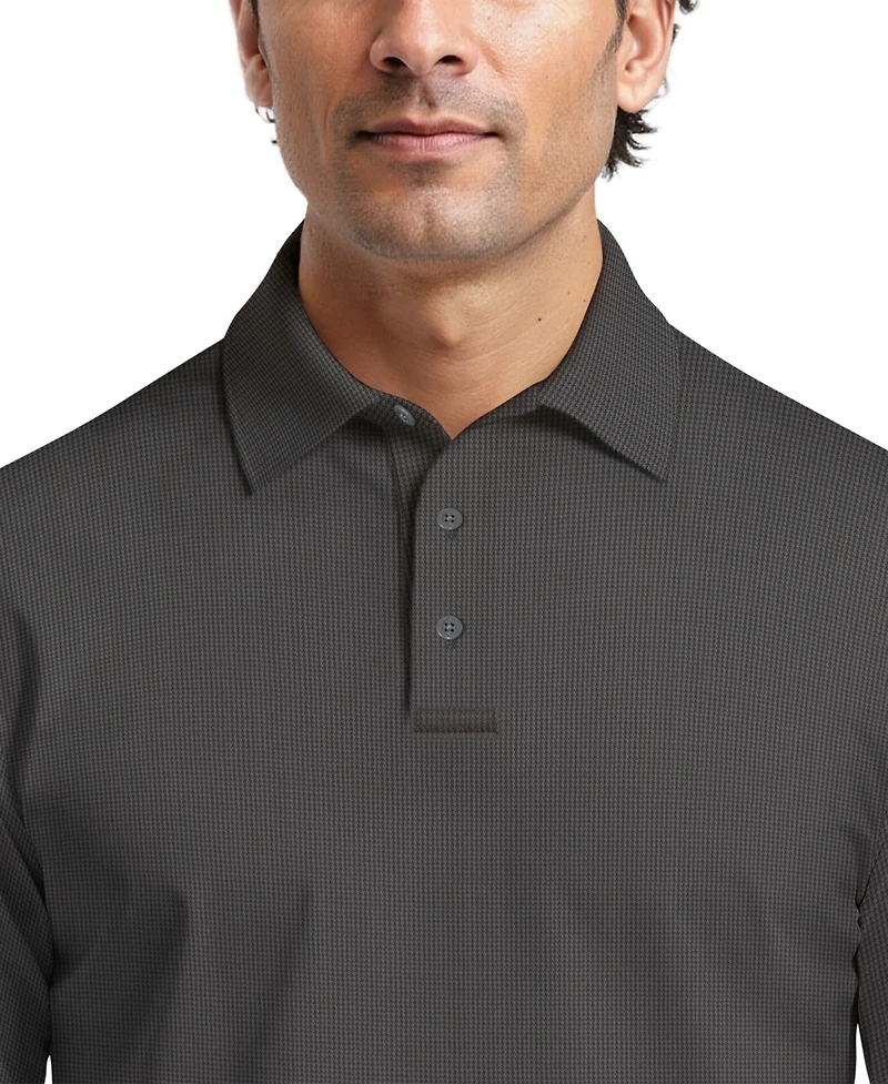 Pga Tour Men's Houndstooth Pattern Long-Sleeve Golf Polo Shirt