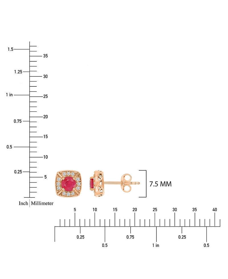 Macy's Ruby & Diamond Cushion Stud Earrings