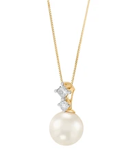 Grown With Love White Ming Cultivated Pearl (11-12mm) and Lab Grown Diamond Pendant Necklace (1/2 ct. t.w.) in 10K Yellow Gold