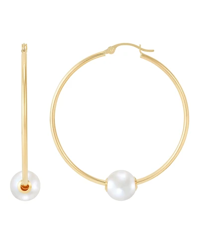 Macy's Polished Ming Cultivated Pearl Hoop Earrings (8-9mm) in 10K Yellow Gold