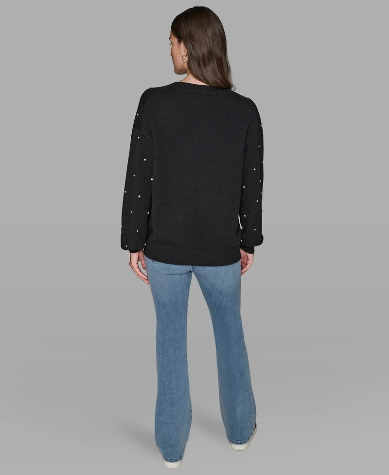 Karl Lagerfeld Paris V-Neck Diamond Pattern Sweater