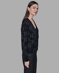 Karl Lagerfeld Paris Women's Logo Embellished V-Neck Sweater