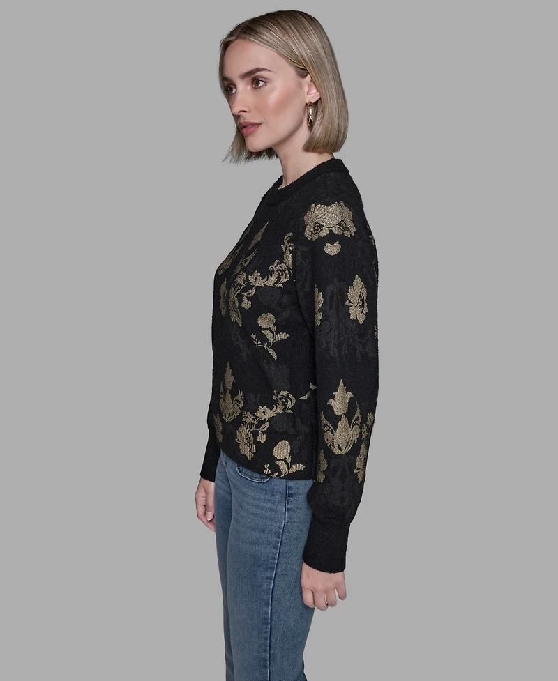 Karl Lagerfeld Paris Women's Baroque Floral Crewneck Sweater