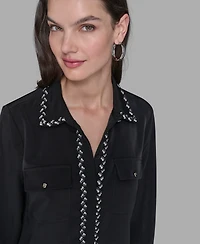 Karl Lagerfeld Paris Women's Tweed Collar Top