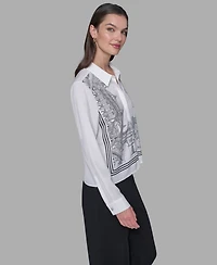 Karl Lagerfeld Paris Women's Placed Print Button Down Top