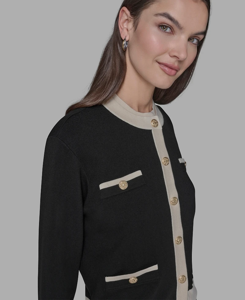 Karl Lagerfeld Paris Women's Contrast Trim Crewneck Sweater