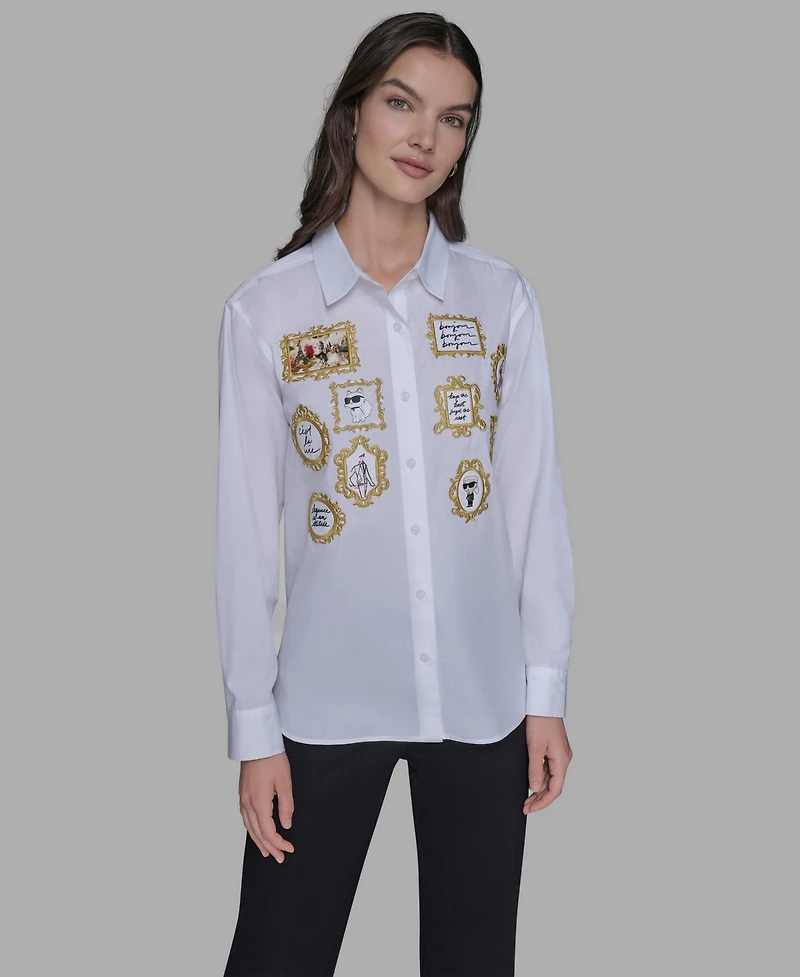 Karl Lagerfeld Paris Women's Portrait Button Down Top