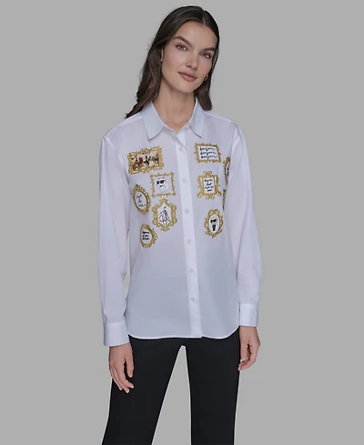 Karl Lagerfeld Paris Women's Portrait Button Down Top
