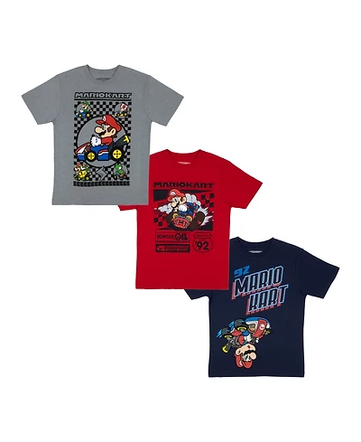 Nintendo Big Boys Super Mario Kart 3 Piece Crewneck T-Shirt Bundle Set