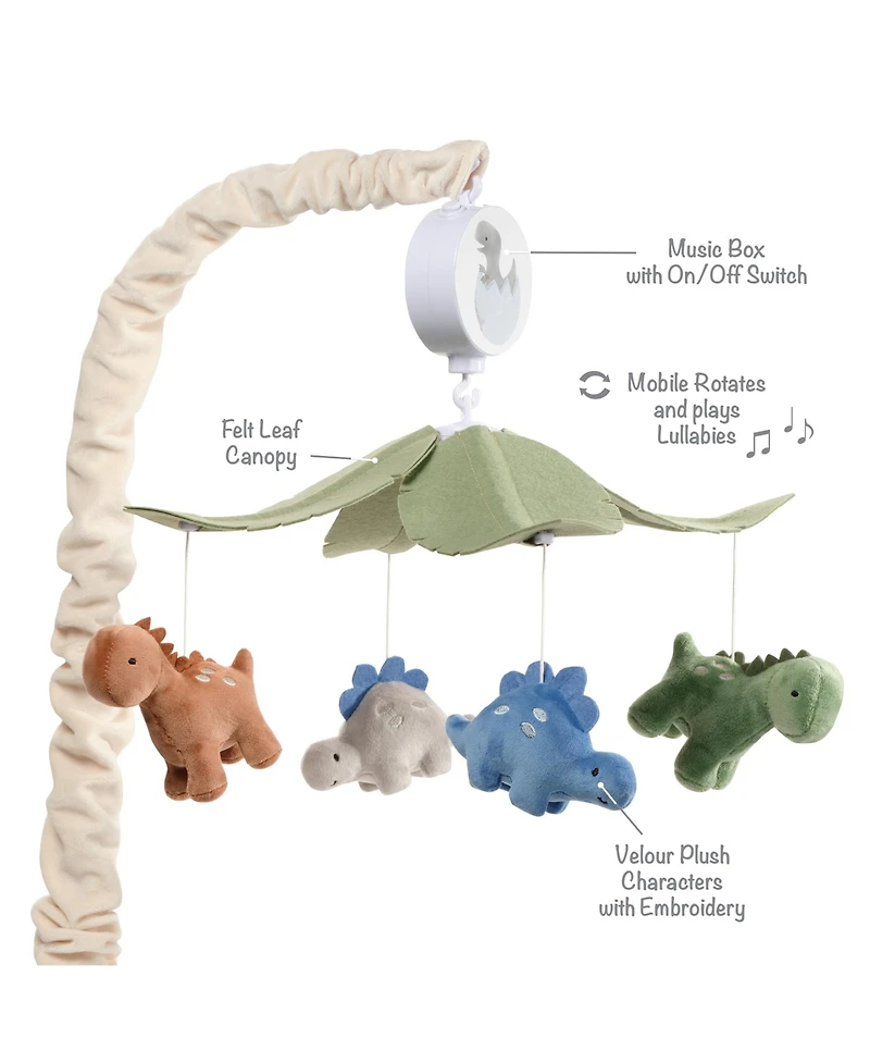 Lambs & Ivy Dino-Might Multicolor Dinosaur Musical Baby Crib Mobile Soother Toy