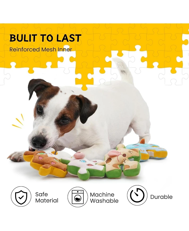 Nocciola Interactive Squeaky Dog Puzzle Toys, 4-in-1 Tearable Rip Pull Apart Enrichment Plush Stuffed Crinkle Chew Toys for Small Medium Large Breeds
