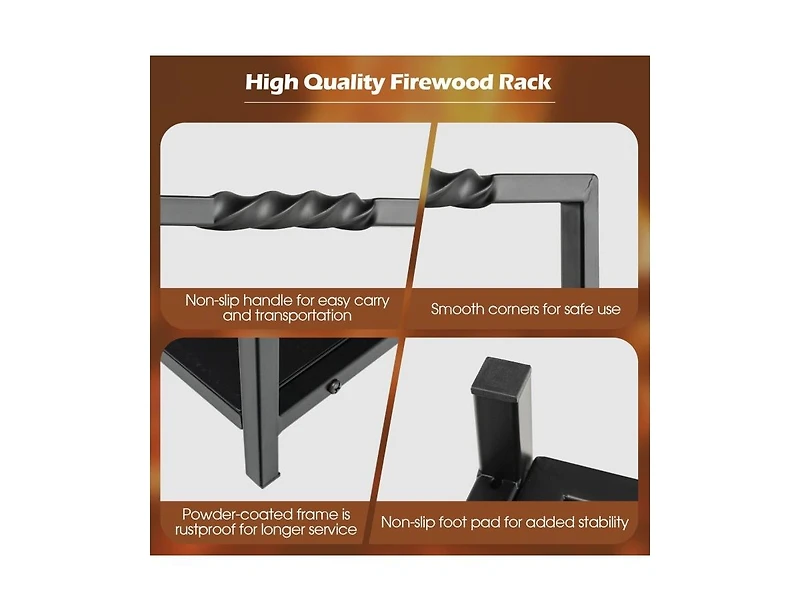 Sugift Firewood Log Rack with Unique Handle and Raised Feet-Black