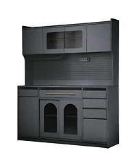 Boyel Living 63"W Buffet Hutch with Coffee Bar Storage, 6 Drawers, 5 Cabinets, Pegboard & Power Outlet