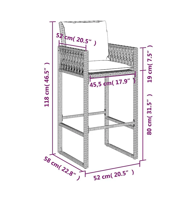 Patio Bar Stools with Cushions 2 pcs Gray Poly Rattan