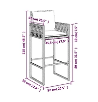 Patio Bar Stools with Cushions 2 pcs Gray Poly Rattan