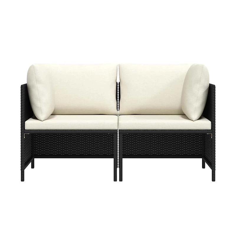 vidaXL 2-Seater Patio Sofa with Cushions Black Poly Rattan