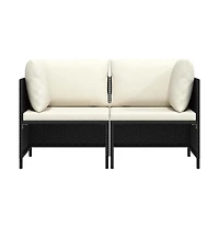 vidaXL 2-Seater Patio Sofa with Cushions Black Poly Rattan