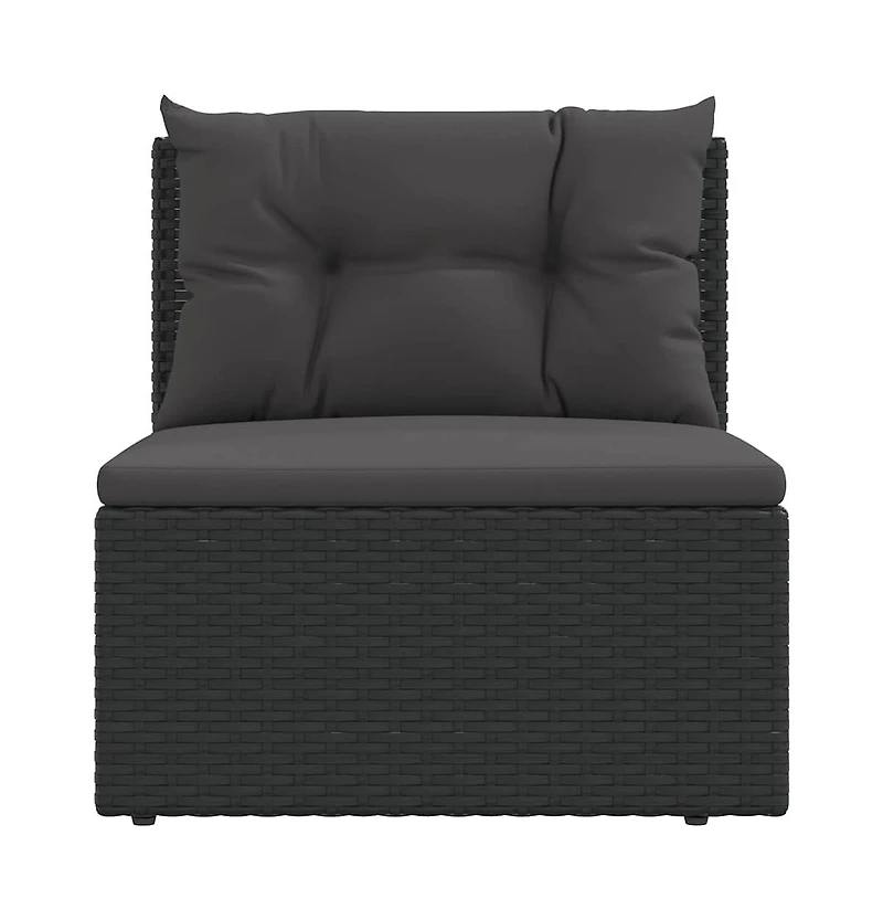 vidaXL Patio Middle Sofa with Cushions Black Poly Rattan