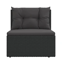 vidaXL Patio Middle Sofa with Cushions Black Poly Rattan