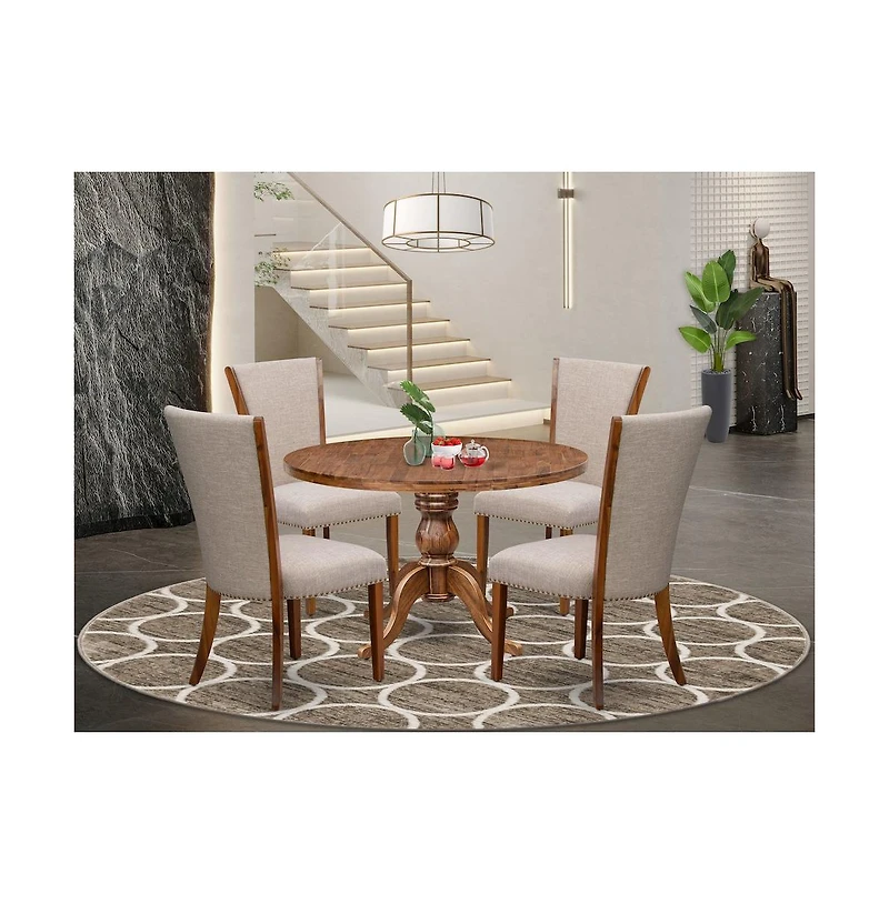 5 Piece Dinette Set For 4 Includes 48" Round Table In Light Tan Color