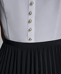 Karl Lagerfeld Paris Women's Silky Crepe Midi Dress with Pleated Skirt