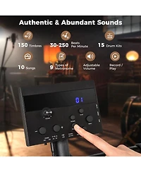 Mecale Electric Drum Set Foldable Drum Kit With 10 Demos and Usb Midi and 2 Drumsticks